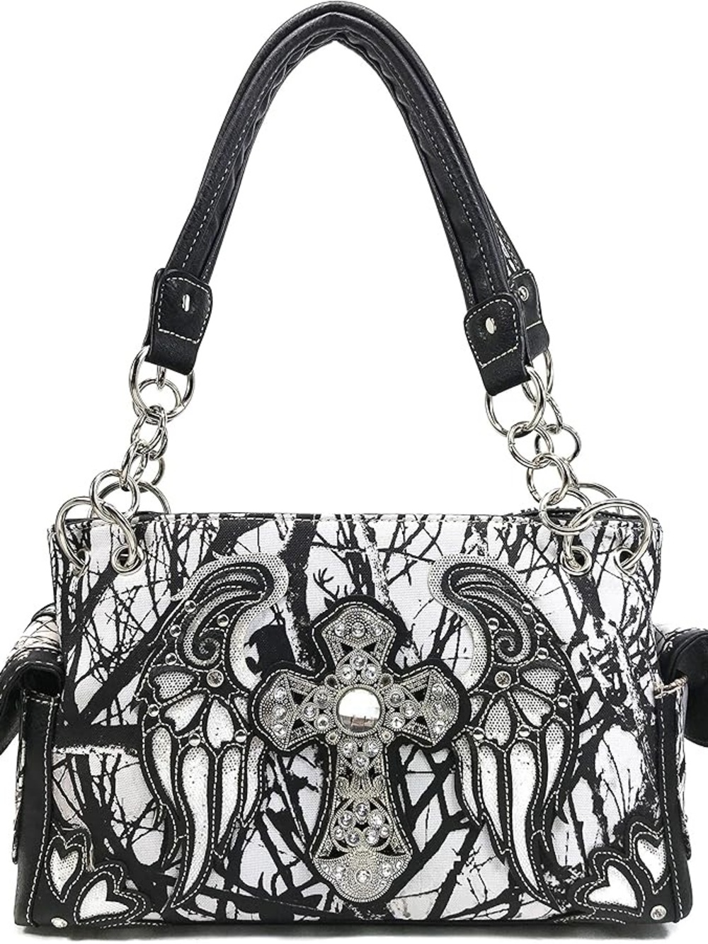 Camouflage Shine Glow Cross Wings Women Conceal Carry Handbag NWT